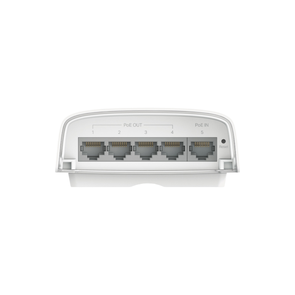 Switch outdoor Omada 5 ports Gigabit avec une entrée à 1 port PoE++ et une sortie à 4 ports PoE+