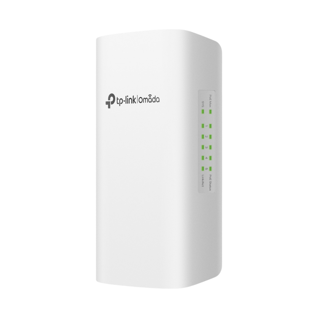 Switch outdoor Omada 5 ports Gigabit avec une entrée à 1 port PoE++ et une sortie à 4 ports PoE+