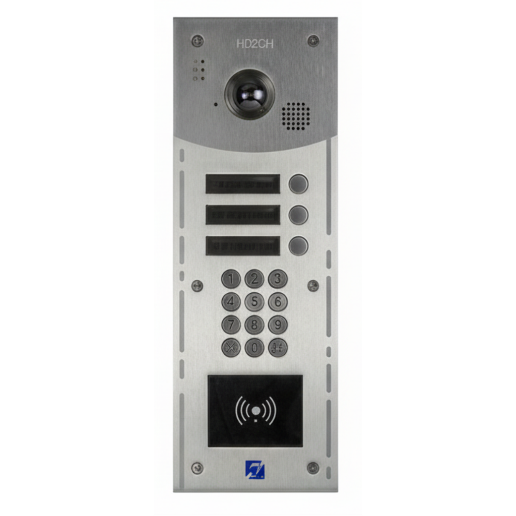 Interphone Vidéo 3 boutons avec clavier codé + lecteur de badges mains-libres 