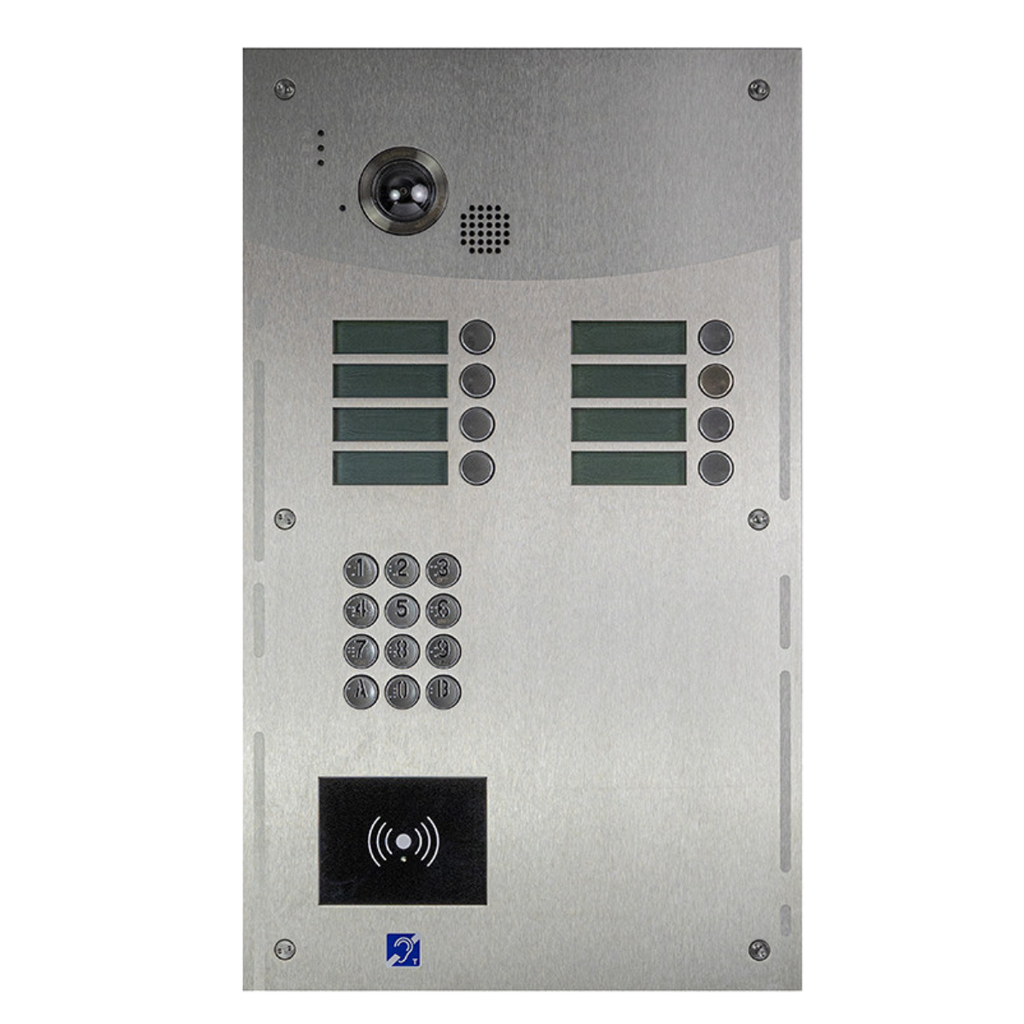 Interphone Vidéo 8 boutons avec clavier codé + lecteur de badges mains-libres 