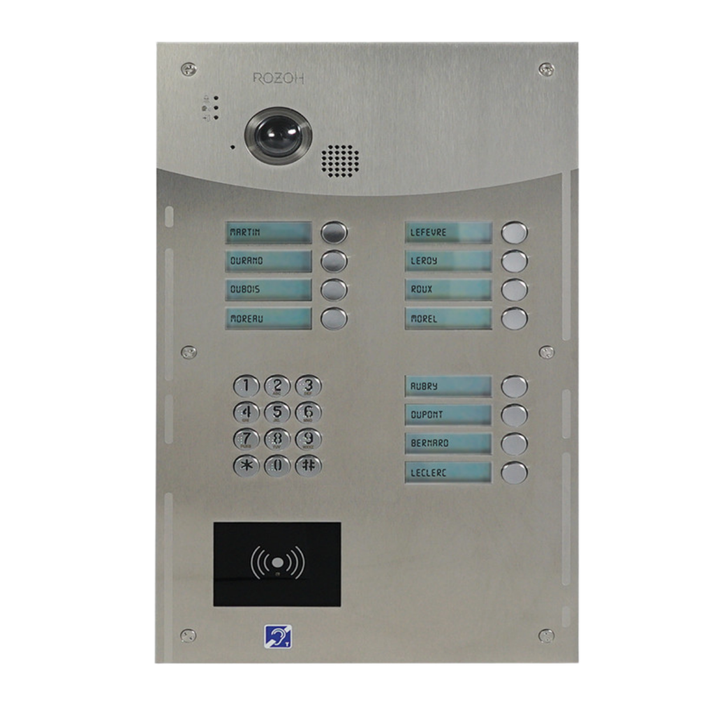 Interphone Vidéo 12 boutons avec clavier codé + lecteur de badges mains-libres 